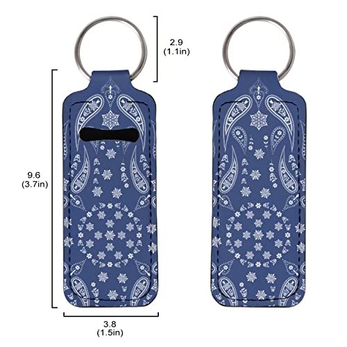 בולופור כחול פייזלי פרחוני Chapstick Holder Keychain Lipstick Sleeve Lip Balm Portable Pocket Lip Gloss Tube Holder Clip-on Travel Accessories